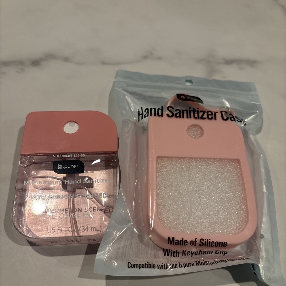 b.pure Unisex Hand Sanitizer and Case 1.15oz Pink Watermelon Scent Silicone Clip